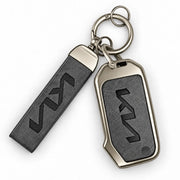 Metal Leather Key Cover For Kia Sonet HTE | Kia Sonet HTE Key Cover | Kia Sonet 3 Button Flip Key Cover Grey
