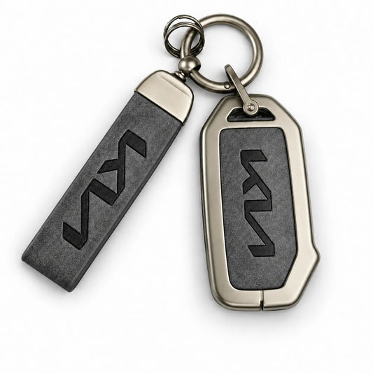 Metal Leather Key Cover For Kia Seltos | Kia Seltos Key Cover | Kia Seltos 4 Button Key Cover Grey