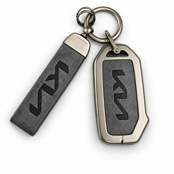 Metal Leather Key Cover For Kia Seltos | Kia Seltos Key Cover | Kia Seltos 4 Button Key Cover Grey