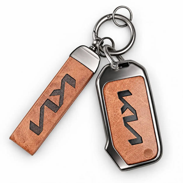 Metal Leather Key Cover For Kia Carens Premium | Kia Carens Premium Key Cover | Carens Premium 3 Button Flip Key Cover Brown