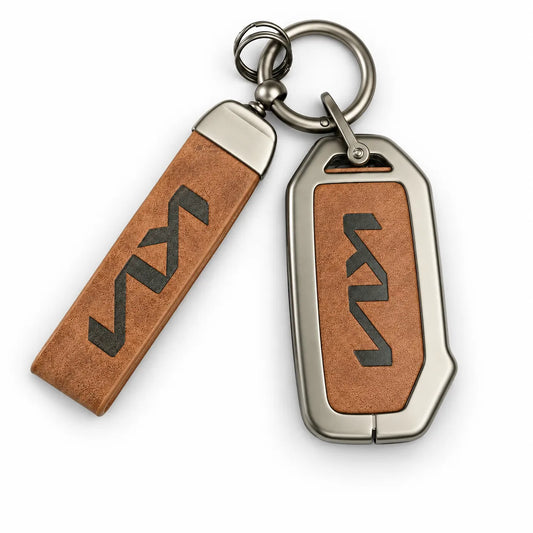Metal Leather Key Cover For Kia Seltos | Kia Seltos Key Cover | Kia Seltos 4 Button Key Cover Brown