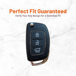 Metal Leather Key Cover For Hyundai Aura | Hyundai Key Case | Hyundai 3 Button Flip Key Cover Brown