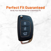 Metal Leather Key Cover For Hyundai Aura | Hyundai Key Case | Hyundai 3 Button Flip Key Cover Brown