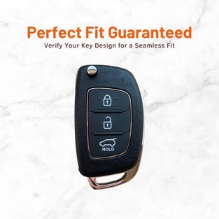 Metal Leather Key Cover For Hyundai Aura | Hyundai Key Case | Hyundai 3 Button Flip Key Cover Brown