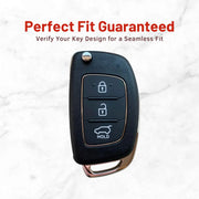 Metal Leather Key Cover For Hyundai Aura | Hyundai Key Case | Hyundai 3 Button Flip Key Cover Brown
