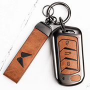 Metal Leather Key Cover For Mahindra Bolero B6 | Mahindra Bolero B6 Key Cover | 3 Button Flip Key Cover Brown