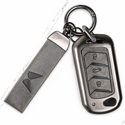 Metal Leather Key Cover For Mahindra Bolero B4 | Mahindra Bolero B4 Key Cover | 3 Button Flip Key Cover Grey