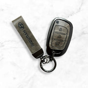 Metal Leather Key Cover For Hyundai i20 | Hyundai Key Case | Hyundai 3 Button Flip Key Cover Grey