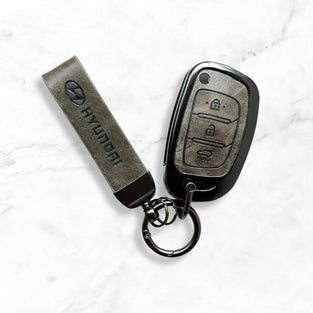 Metal Leather Key Cover For Hyundai Aura | Hyundai Key Case | Hyundai 3 Button Flip Key Cover Grey