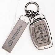 Metal Leather Key Cover For Hyundai Creta | Hyundai Creta Key Cover | Hyundai Creta 3 button smart key cover Grey