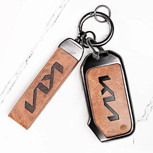 Metal Leather Key Cover For Kia Carens Premium | Kia Carens Premium Key Cover | Carens Premium 3 Button Flip Key Cover Brown