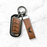 Metal Leather Key Cover For Mahindra TUV 3 | Mahindra TUV 3 Key Cover | 3 Button Flip Key Cover Brown