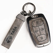 Metal Leather Key Cover For TATA Punch | TATA Punch Key Cover | TATA Punch 4 Button Smart Key Cover Grey