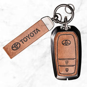 Metal Leather Key Cover For Toyota Hilux | Toyota Hilux Key Cover | Hilux 2 Button Push Start Smart Key Cover Brown