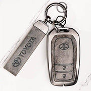 Metal Leather Key Cover For Toyota Hilux | Toyota Hilux Key Cover | Hilux 2 Button Push Start Smart Key Cover Grey