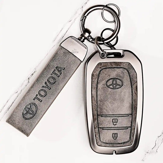 Metal Leather Key Cover For Toyota Innova Crysta | Innova Crysta Car Key Cover | Innova 2 Button M1 Push Start Smart Key Cover Grey