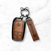 Metal Leather Key Cover For Toyota Hilux | Toyota Hilux Key Cover | Hilux 2 Button Push Start Smart Key Cover Brown