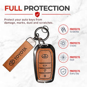 Metal Leather Key Cover For Toyota Hilux | Toyota Hilux Key Cover | Hilux 3 Button M1 Push Start Smart Key Cover Brown