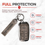 Metal Leather Key Cover For Toyota Innova Crysta | Innova Crysta Car Key Cover | Innova 3 Button M1 Push Start Smart Key Cover Grey