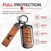 Metal Leather Key Cover For Mahindra Bolero B6 | Mahindra Bolero B6 Key Cover | 3 Button Flip Key Cover Brown