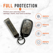 Metal Leather Key Cover For Hyundai i20 | Hyundai Key Case | Hyundai 3 Button Flip Key Cover Grey