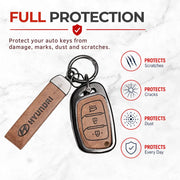 Metal Leather Key Cover For Hyundai Aura | Hyundai Key Case | Hyundai 3 Button Flip Key Cover Brown