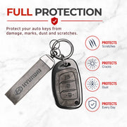 Metal Leather Key Cover For Hyundai Creta | Hyundai Key Case| Hyundai 3 button Flip key cover Grey