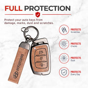 Metal Leather Key Cover For Hyundai Aura | Hyundai Aura Key Cover | Hyundai Aura 3 button smart key cover Brown