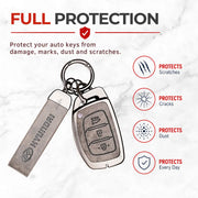 Metal Leather Key Cover For Hyundai Creta | Hyundai Creta Key Cover | Hyundai Creta 3 button smart key cover Grey