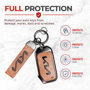 Metal Leather Key Cover For Kia Sonet HTE | Kia Sonet HTE Key Cover | Kia Sonet 3 Button Flip Key Cover Brown
