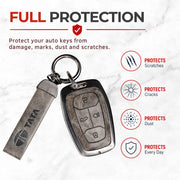 Metal Leather Key Cover For TATA Punch | TATA Punch Key Cover | TATA Punch 4 Button Smart Key Cover Grey