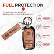 Metal Leather Key Cover For Toyota Hilux | Toyota Hilux Key Cover | Hilux 2 Button Push Start Smart Key Cover Brown
