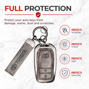 Metal Leather Key Cover For Toyota Hilux | Toyota Hilux Key Cover | Hilux 2 Button Push Start Smart Key Cover Grey