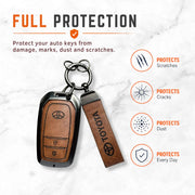 Metal Leather Key Cover For Toyota Hilux | Toyota Hilux Key Cover | Hilux 2 Button Push Start Smart Key Cover Brown