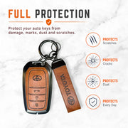 Metal Leather Key Cover For Toyota Hilux | Toyota Hilux Key Cover | Hilux 3 Button M1 Push Start Smart Key Cover Brown