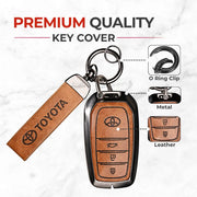 Metal Leather Key Cover For Toyota Hilux | Toyota Hilux Key Cover | Hilux 3 Button M1 Push Start Smart Key Cover Brown