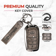 Metal Leather Key Cover For Toyota Innova Crysta | Innova Crysta Car Key Cover | Innova 3 Button M1 Push Start Smart Key Cover Grey
