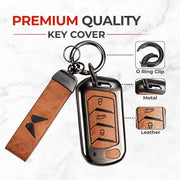 Metal Leather Key Cover For Mahindra Bolero B6 | Mahindra Bolero B6 Key Cover | 3 Button Flip Key Cover Brown