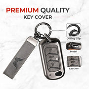 Metal Leather Key Cover For Mahindra Bolero B4 | Mahindra Bolero B4 Key Cover | 3 Button Flip Key Cover Grey