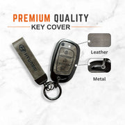 Metal Leather Key Cover For Hyundai i20 | Hyundai Key Case | Hyundai 3 Button Flip Key Cover Grey