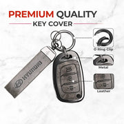 Metal Leather Key Cover For Hyundai Creta | Hyundai Key Case| Hyundai 3 button Flip key cover Grey