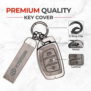 Metal Leather Key Cover For Hyundai Creta | Hyundai Creta Key Cover | Hyundai Creta 3 button smart key cover Grey