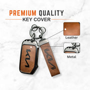 Metal Leather Key Cover For Kia Sonet HTE | Kia Sonet HTE Key Cover | Kia Sonet 3 Button Flip Key Cover Brown