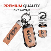 Metal Leather Key Cover For Kia Sonet HTE | Kia Sonet HTE Key Cover | Kia Sonet 3 Button Flip Key Cover Brown