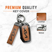 Metal Leather Key Cover For Kia Seltos | Kia Seltos Key Cover | Kia Seltos 4 Button Key Cover Brown