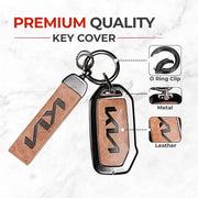 Metal Leather Key Cover For Kia Sonet | Kia Sonet Key Cover | Kia Sonet 4 Button Key Cover Brown