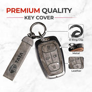 Metal Leather Key Cover For TATA Punch | TATA Punch Key Cover | TATA Punch 4 Button Smart Key Cover Grey