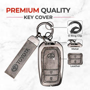 Metal Leather Key Cover For Toyota Hilux | Toyota Hilux Key Cover | Hilux 2 Button Push Start Smart Key Cover Grey