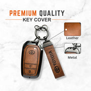 Metal Leather Key Cover For Toyota Hilux | Toyota Hilux Key Cover | Hilux 2 Button Push Start Smart Key Cover Brown