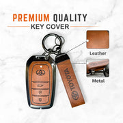 Metal Leather Key Cover For Toyota Hilux | Toyota Hilux Key Cover | Hilux 3 Button M1 Push Start Smart Key Cover Brown
